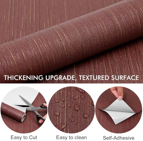 Grasscloth Peel and Stick Wallpaper Dark Red Textured Contact Paper | 23.6''x480'' Faux Grasscloth Self-adhesive Removable Wallpaper Cabinets Counter Top Liners - Image 3