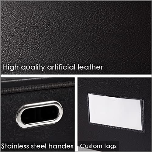 PRANDOM Collapsible Storage Box with Lid [3-Pack] Leather Fabric Foldable Storage Bin Organizer Container Basket Cube with Cover for Home Bedroom Closet Office Nursery Black(22.8X15.7X11.8) - Image 3