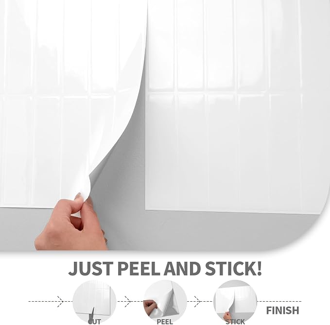 Peel and Stick Backsplash 3D Wall Tiles,Self-Adhesive,Oil Proof,Waterproof, Removable Wall Panels for Kitchen & Bathroom,Modern Design, Easy Install (10.7ft，12x9 inch,14 Pack) (White) - Image 5