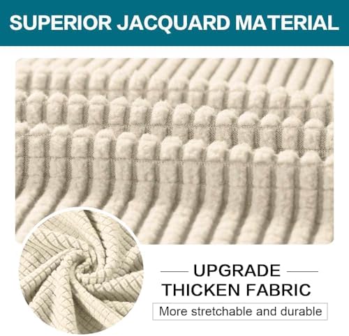 Turquoize 4 Piece Couch Cover Sofa Covers for 3 Cushion Couch Sofa Slipcovers Washable Sofa Cover for Dogs with Individual Couch Cushion Covers Feature Jacquard Fabric(3 Cushion Sofa, Biscotti Beige) - Image 3