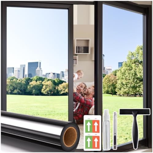 Coavas One Way Privacy Window Film,Daytime Window Tint for Home, Reflective Mirror Glass Window Film See Out Not in,Heat UV Blocking Anti-Glare Window Covers with 3 Tools, 35.4 x 197 Inch, Black by Coavas