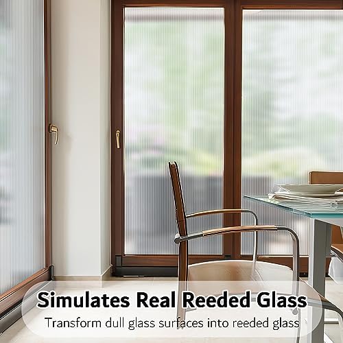 VELIMAX Reeded Glass Window Film, Window Privacy Film, Frosted Window Vinyl, 3D Decorative Decals Non Adhesive for Bathroom Living Room 17.7x78.7 inches - Image 2