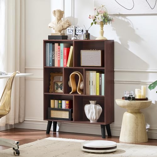 LEYAOYAO Cube Bookshelf, Mid-Century Modern Book Shelf with Legs, Walnut - Image 3