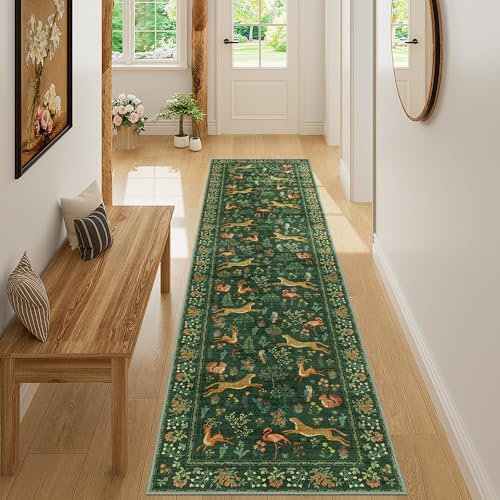 DUKINO 2x8 Washable Runner Rug, Non Slip Animal Kitchen Runner Rug, Green - Image 5