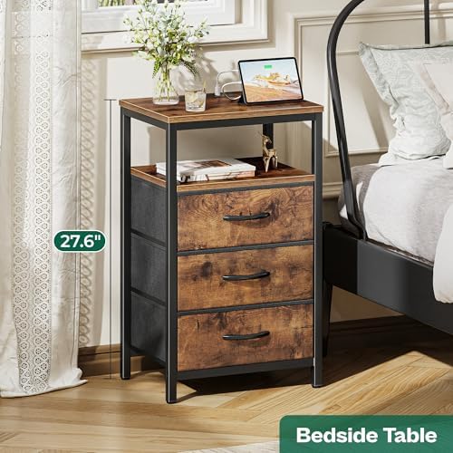 Huuger Nightstand with Charging Station, 27.6 Inch Bedside Table,Side Table - Image 5