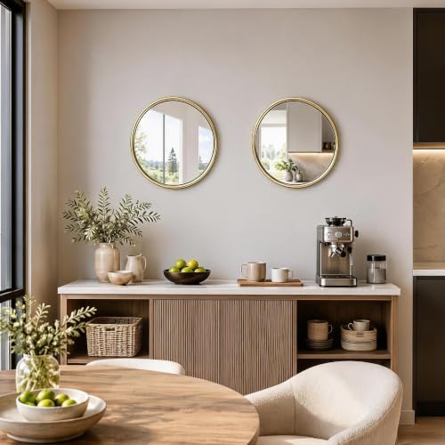 12"x12" Round Decorative Wall Mirror, 2 Pack Metal Framed Real Glass Mirror, Aesthetic Rounded Shape Vanity Mirror for Bedroom, Living Room, Gold Accent Home Decor - Image 6