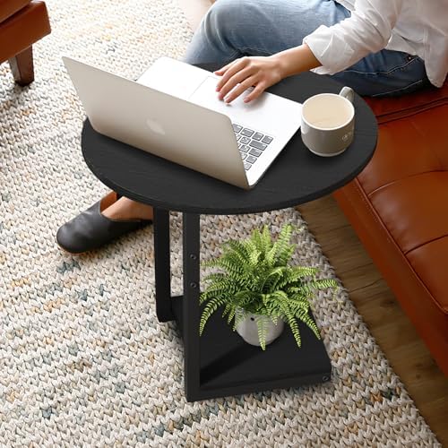 Hosfais Small Side Table End Table, C-Shaped Wood Coffee Table TV Tray for Eating Couch Tables for Small Space, Living Room, Bedroom, Couch (Black 2 Pack) - Image 5