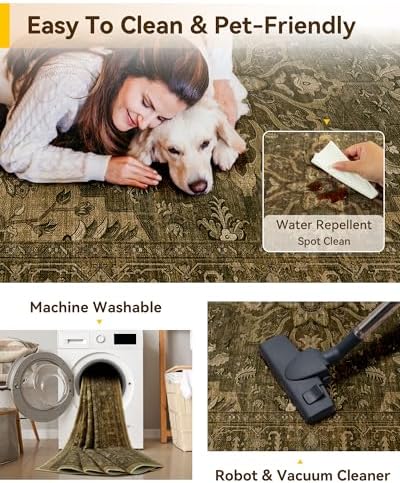 RELEANY Washable Area Rug, 6'x9', Brown/Dark Brown - Image 4