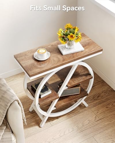 LITTLE TREE End Table, Set of 2 Narrow Side Table with 4-Tier Large Storage Space, Modern Bedside Table for Living Room, Home Office, Bedroom, Brown and White - Image 6