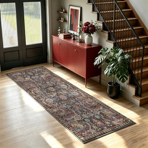 RUGSURE Washable Area Rugs - Perfect for Living Room, Bedroom, Kids Room, Nursery - Stain & Water Resistant Non-Slip, Pet & Child Friendly, Vintage Tribal Area Rugs (Rust, 2'6'' x 8') - Image 3