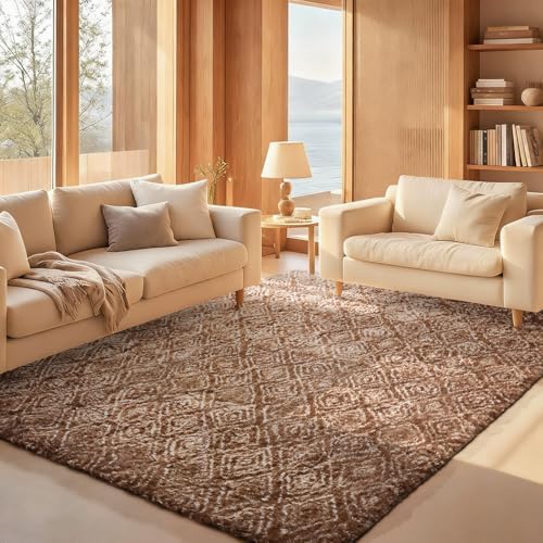 Ophanie Area Rugs for Bedroom Living Room,Color Brown and White,Size 6' x 9',Shape Rectangular by Ophanie