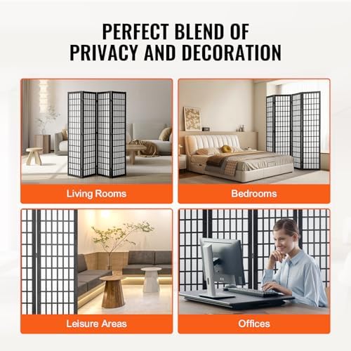 VEVOR Room Divider, 4 Panel Japanese Room Divider, Wood Folding Privacy Screen Indoor, Japanese Partition Dividers Portable Decoration Screens, for Room Separation Home Office Restaurant & Bedroom - Image 7