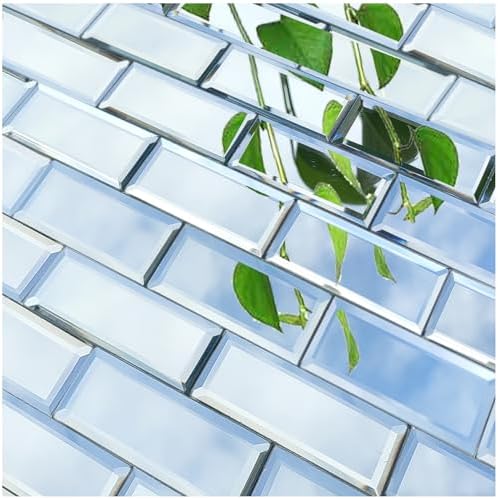 Peel and Stick Beveled Mirror Glass Tile.2.5x1 Inch Mirror Backsplash Tiles. Cute Mirror Strip Tile for Kitchen, Bathroom Wall.32 Pcs by XIHACTY