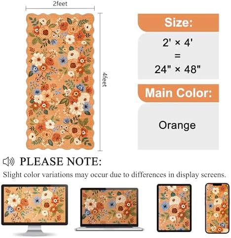 DUKINO 2x4 Rug for Entryway, Floral Washable Kitchen Rugs Non Slip, Orange - Image 2