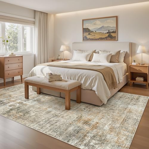 Soalmost Abstract Rug 5x7 Washable Area Rugs for Living Room, Orange/Brown - Image 2