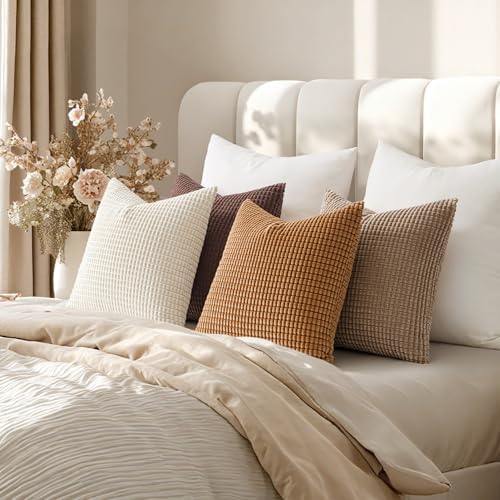 MIULEE Fall Decorative Throw Pillow Covers 18x18 Inch Set of 4 Brown - Image 5