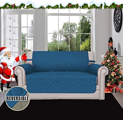 Easy-Going Reversible Couch Cover, 2 Cushion Sofa, Peacockblue/Beige - Image 2