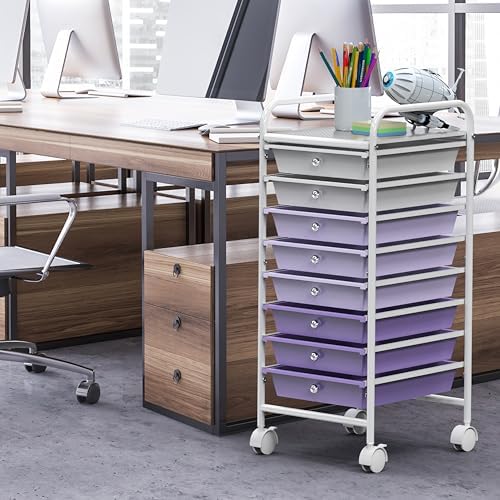 Simple Houseware 8 Drawers Rolling Utility Cart Art Craft Storage, Purple - Image 2