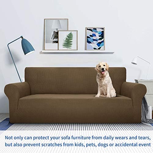 MAXIJIN Super Stretch Couch Cover for 3 Cushion Couch, 1-Piece Universal Sofa Covers Living Room Jacquard Spandex Furniture Protector Dogs Pet Friendly Fitted (Extra Large, Brown) - Image 2