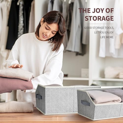 Homsorout Closet Organizers Bins 18 Packs - Large Closet Shelf Organizer with Handles, Fabric Trapezoid Storage Bins, Collapsible Storage Cubes for Clothes, Towels, Light Gray - Image 4
