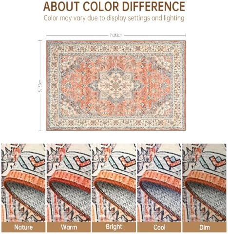 Hanples 5x7 Area Rugs for Living Room, Washable Rug Vintage Floral, Orange - Image 2