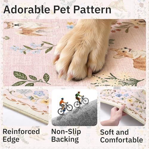 Soalmost Dog 6x9 Pink Area Rugs for Baby Girl Nursery, Washable Soft Rug - Image 7