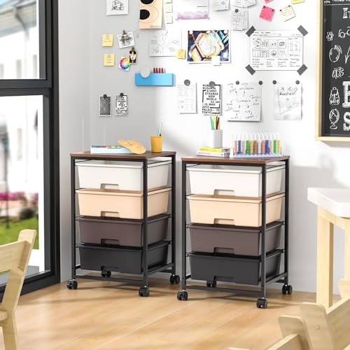 SYKIARIOL Utility Cart with 4 Drawers, Brown - Image 2