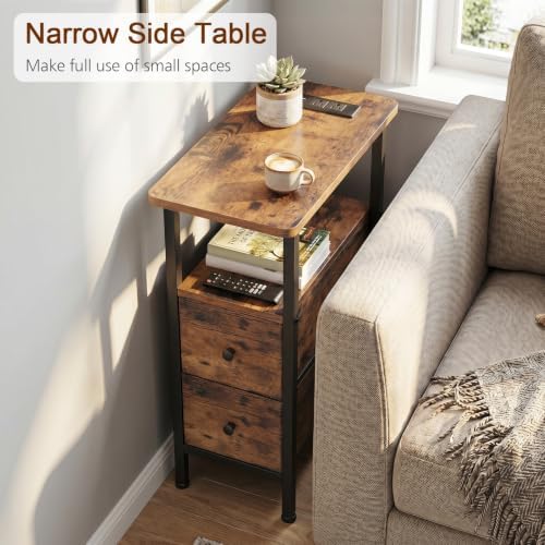 LOAKEKEL Narrow End Table with Charging Station, Small Nightstand - Image 4