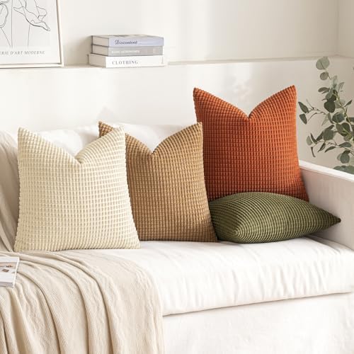 MIULEE Farmhouse Decorative Pillow Covers 18x18 Inch Set of 4 Brown Green - Image 3
