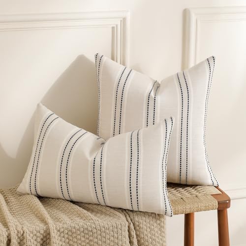 Hckot Navy Blue Throw Pillow Covers 20x20 Set of 2 Striped Pillow Covers - Image 4