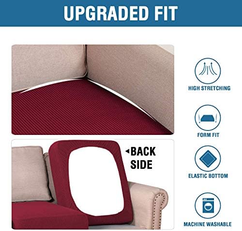 H.VERSAILTEX Super Stretch Individual Seat Cushion Covers - Sofa & Couch Cushion Slipcover Sets - Thick Jacquard Textured Twill Fabric (3 Piece XL Sofa Cushion Covers, Burgundy Red) - Image 6