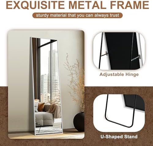Delma Full Length Mirror with Stand, 56x15 Silver Floor Mirror - Image 5