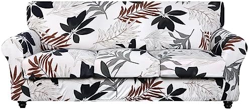 SearchI Stretch Sofa Cover Printed Couch Cover, Floral Pattern 4 Pieces Sofa Slipcover with 3 Separate Cushion Cover, Washable Furniture Protector for Living Room(Sofa, Maple Leaf Pattern) by SearchI