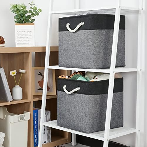 Temary Baskets 4 Pack Fabric Storage Cube Storage Baskets 13x13x13 Storage Cube Bins for Shelves with Handles, Basket for Organizing (Black&Gray) - Image 3