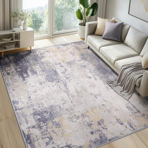 RELEANY Washable 6'x9' Abstract Area Rug for Living Room Gray Yellow by RELEANY