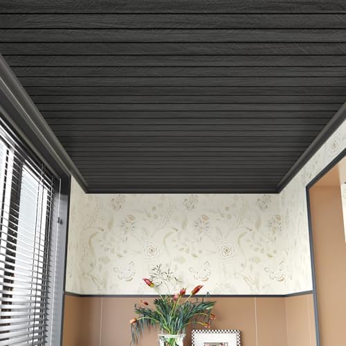 Wood Panels for Wall Soundproof Shiplap Peel and Stick Wallpaper | Grey Black 3D Wood Slat Wall Panel Self Adhesive Wooden Contact Paper for Bedroom Backsplash TV Background Ceiling 24"X118" - Image 6