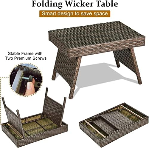 HAPPYGRILL Outdoor Wicker Table Folding Rattan Standing Coffee Side Table for Patio Lawn Bistro Poolside Garden - Image 4