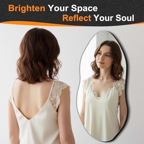 Delma Irregular Wall Mirror, 32"x14" Slim Vertical Wavy Design - Image 2