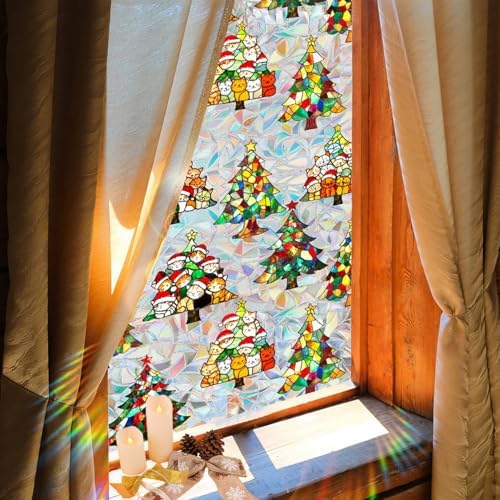 Christmas Window Privacy Film Cartoon Cute Animal Window Clings Decoration Privacy Stained Christmas Tree Glass Stickers for Winter and Christmas Party Glass Decor Supplies 17x 39.3 Inch - Image 6