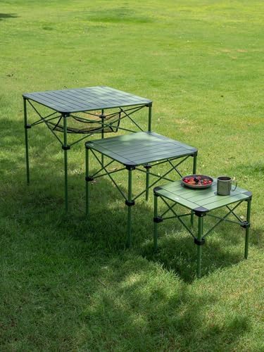iClimb Lightweight Stable Alu. Folding Square Table Roll Up Top (Green, S) - Image 2