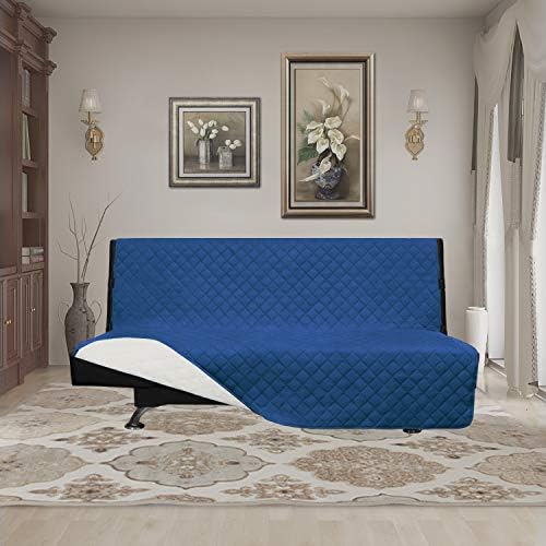 Easy-Going Reversible Couch Cover, Large Futon Sofa, Blue/Ivory - Image 2