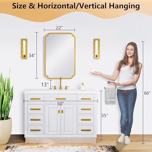 Ferytange 22x34 Inch Gold Bathroom Mirror, Metal Framed Wall Mirror with Rounded Edges, Rustproof Horizontal Vertical Hanging for Vanity Over Sink - Image 5