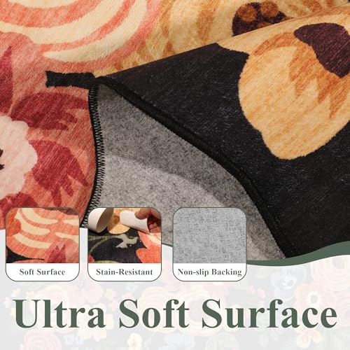 DUKINO 2.6x10 Runner Rug for Hallway, Floral Washable Rug Non Slip, Black - Image 5