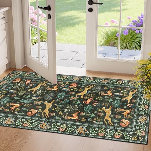 DUKINO 2x4 Rug for Entryway, Animal Washable Runner Rug for Kitchen, Black by DUKINO