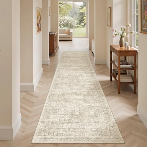 Soalmost Runner Rug 2x8 Washable Non-Slip Hallway Kitchen Runners Beige - Image 2