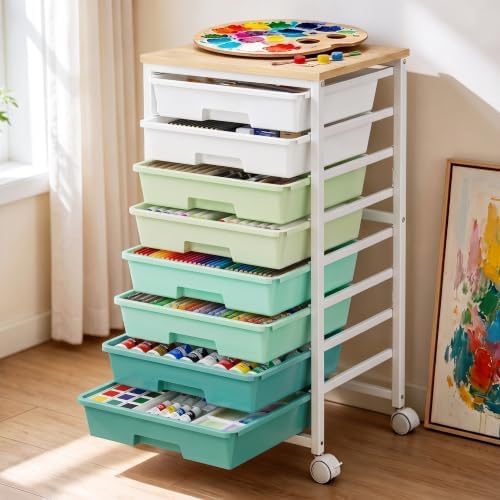 Pipishell Rolling Cart with 8 Drawers, Craft Storage Cart, Green Gradient by Pipishell