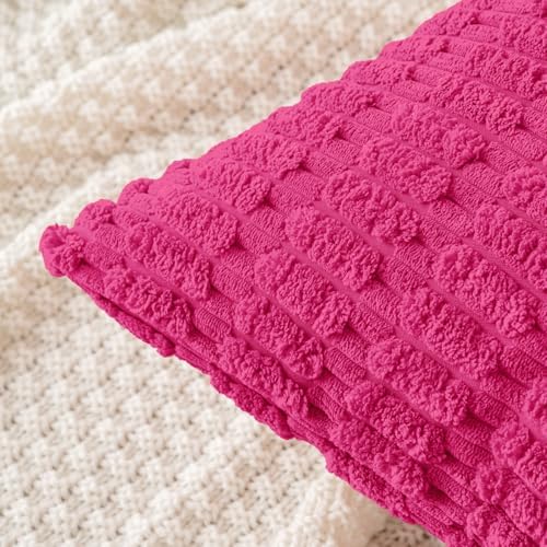 MIULEE Corduroy Decorative Throw Pillow Covers 18x18 Hot Pink Pack of 2 - Image 2