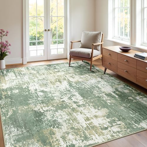 RELEANY Washable 4'x6' Abstract Area Rug for Living Room Light Green by RELEANY