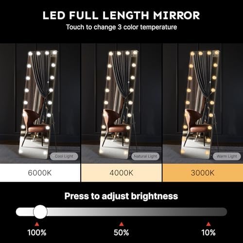 Kosmonia 62"x20" Hollywood Full Length Mirror with Light, 20 Dimmable Bulbs - Image 5