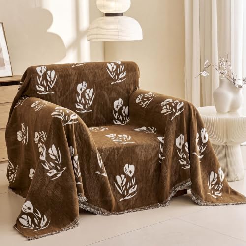 Couch Cover for Dogs Washable Sofa Cover, Sectional Couch Covers, Sofa Covers for 2 Cushion Couch, Non Slip Stripe Sofa Slipcovers Furniture Protector (Floral ‌Brown 91x71) by Unknown
